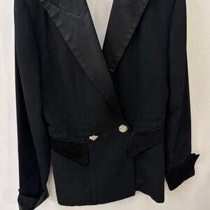 Vintage Cache Elegant Black Blazer with Satin Lapels. RARE